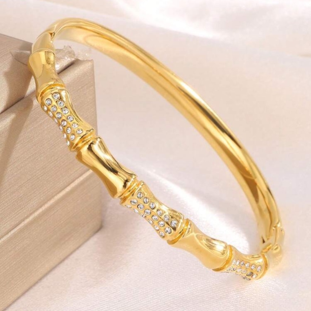 Gold Bamboo Style Bangle Bracelet